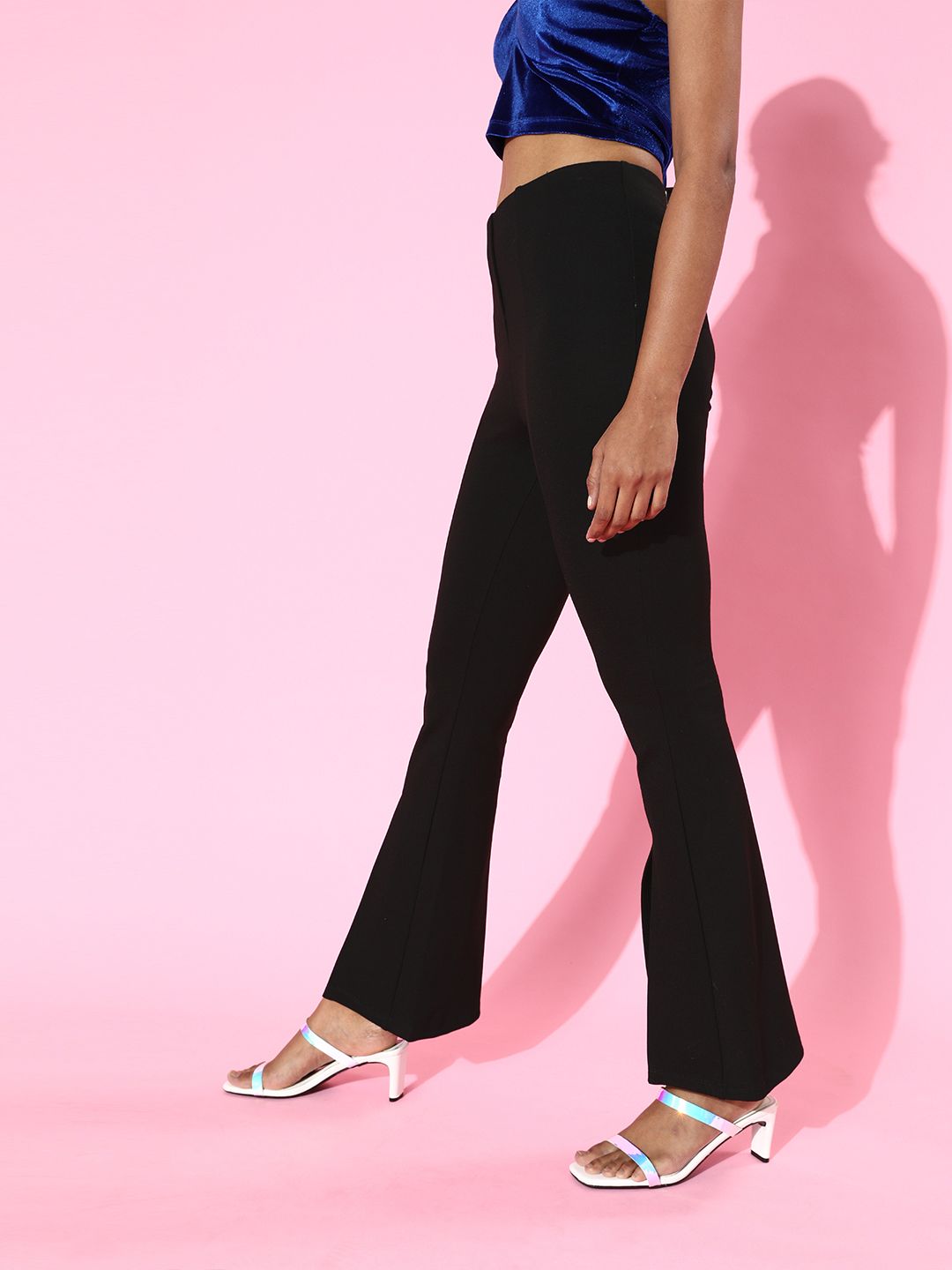 SASSAFRAS Women Black Smart High-Rise Graduated Flare Trousers