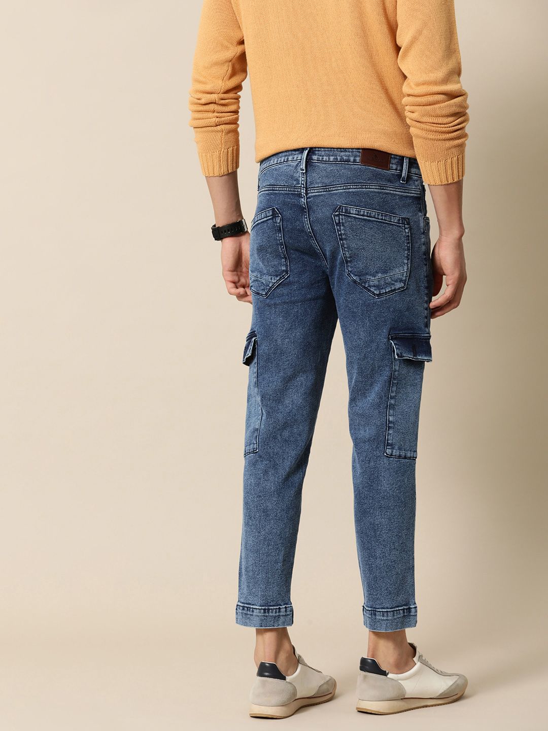 Mr Bowerbird Men Tapered Fit Heavy Fade Stretchable Cargo Style Mid-Rise Jeans