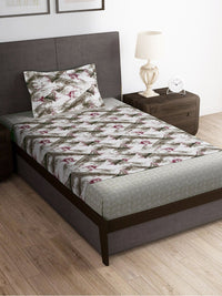 Story@home Brown & Pink Abstract Microfiber 180 TC Single Bedsheet With 1 Pillow Cover