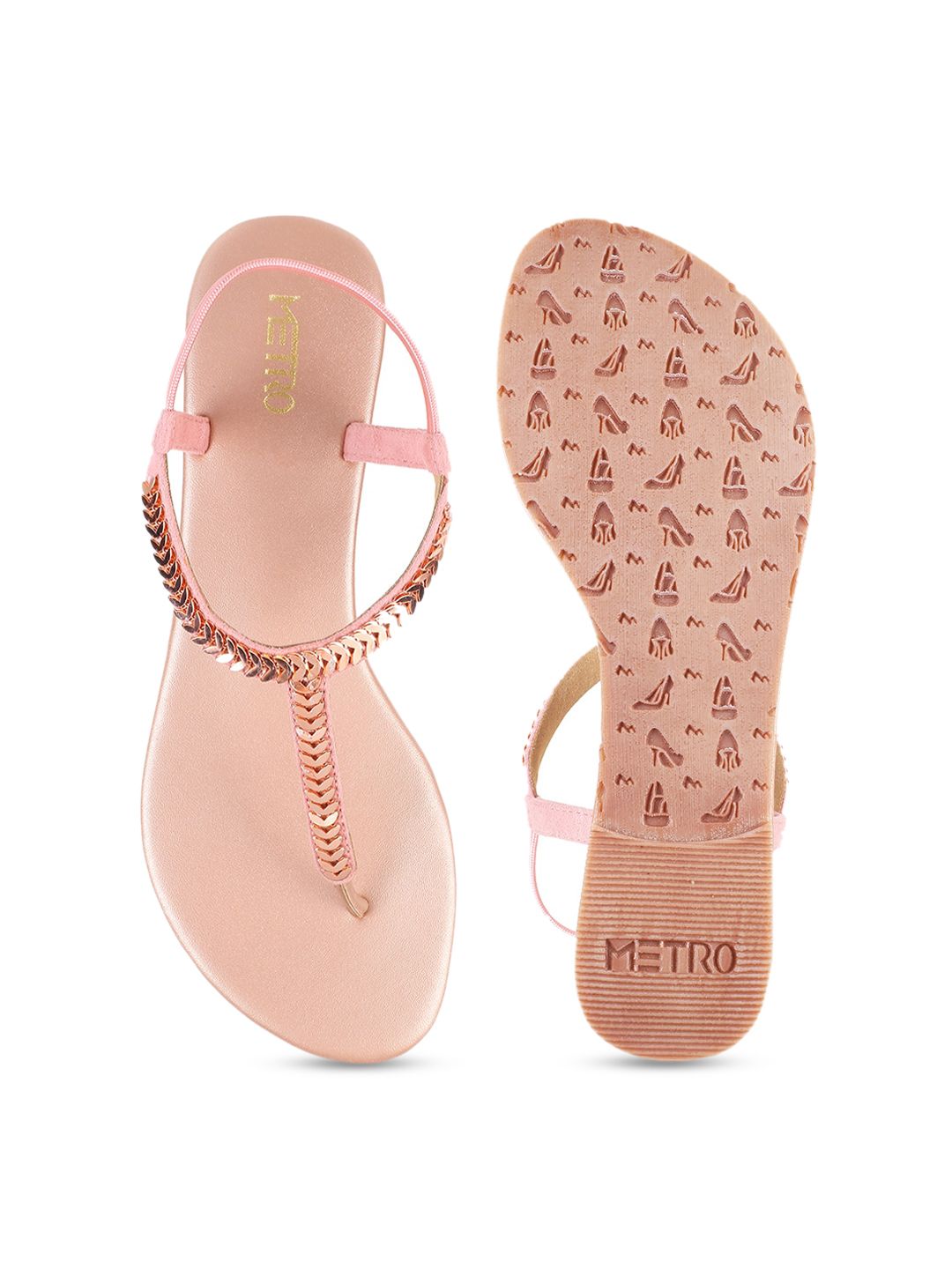 Metro Embellished T- Strap Flats With Backstrap