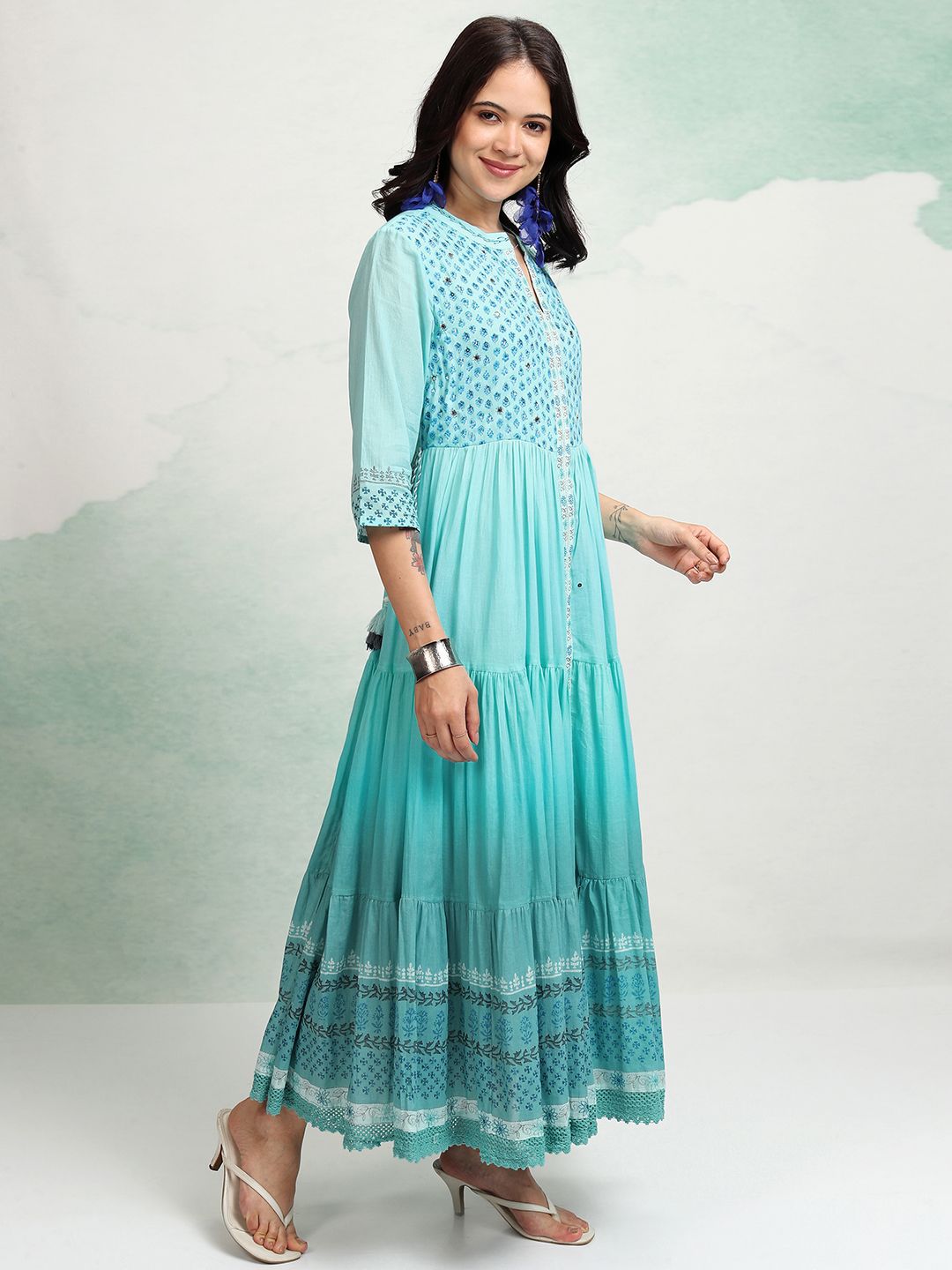 Vishudh Embroidered Ethnic Tiered Maxi Dress