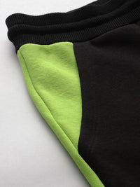 STREET 9 Women Fluorescent Green & Black Colourblocked Slim Fit Solid Joggers