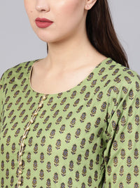 Libas Women Green & Navy Block Print Kurta with Palazzos