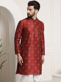 SOJANYA Men Maroon & Brown Ethnic Motifs Printed Kurta