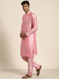SOJANYA Lelaki Motif Etnik Merah Jambu Kurta Sulam Churidar