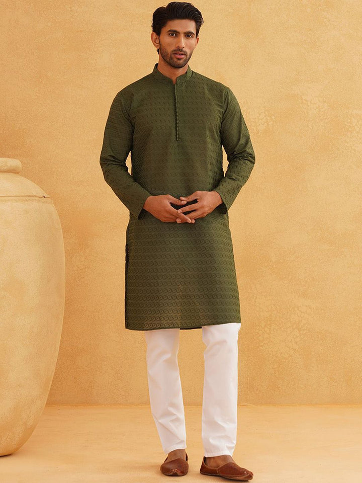 SOJANYA Geometric Embroidered Regular Pure Cotton Straight Kurta With Churidar