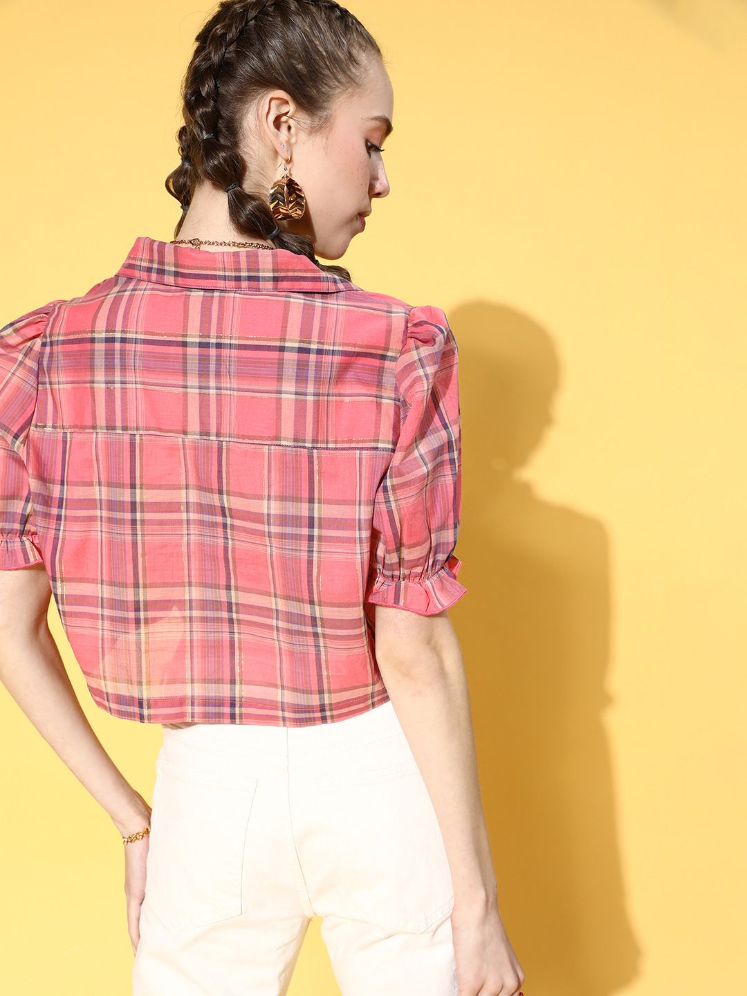 Antheaa Women Pretty Pink Checked Summer Gingham Top