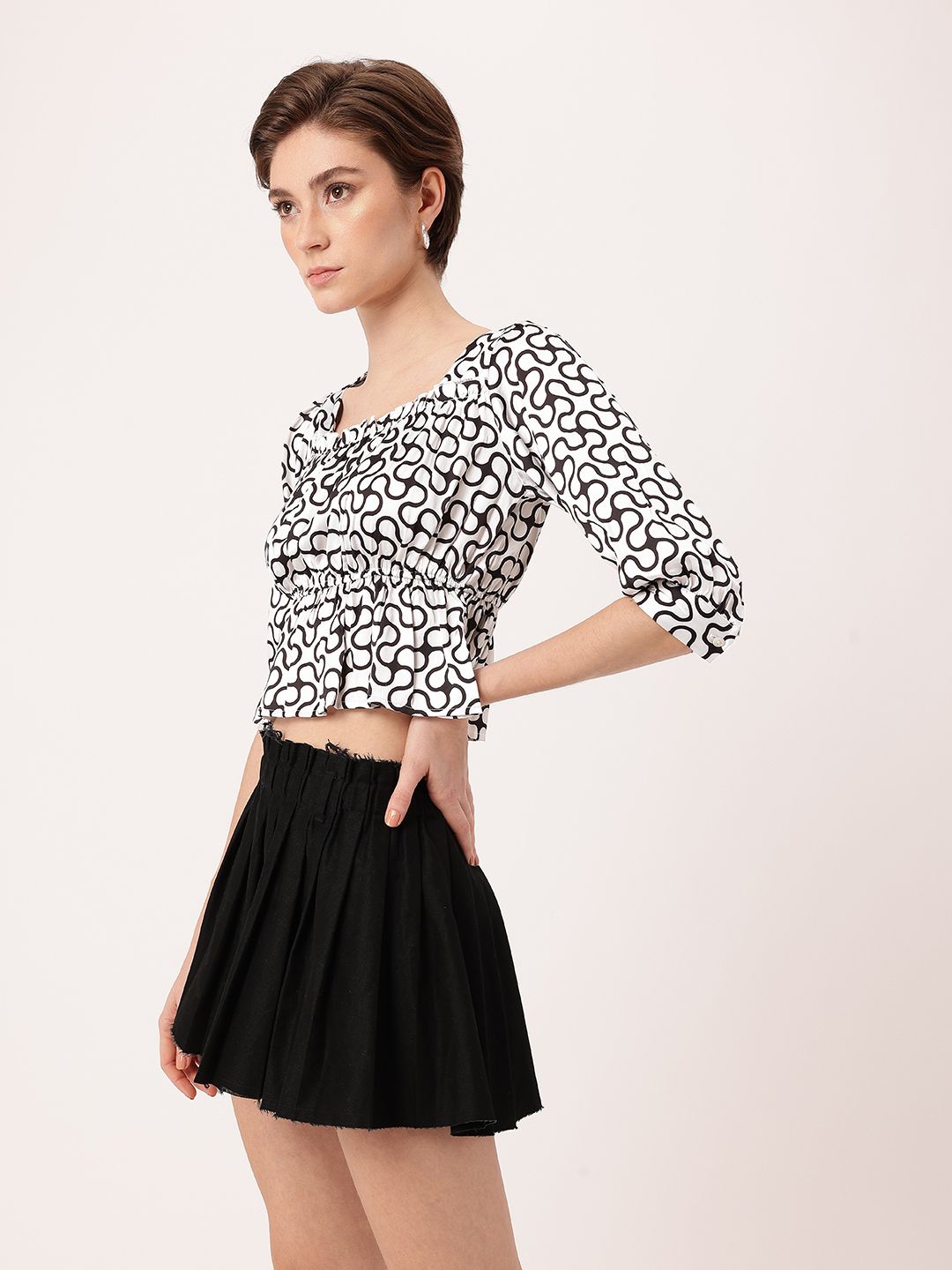 DressBerry Monochrome Mania Ruffled A-Line Top
