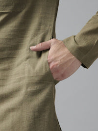 See Designs Olive Green Thread Work A-Line Kurta