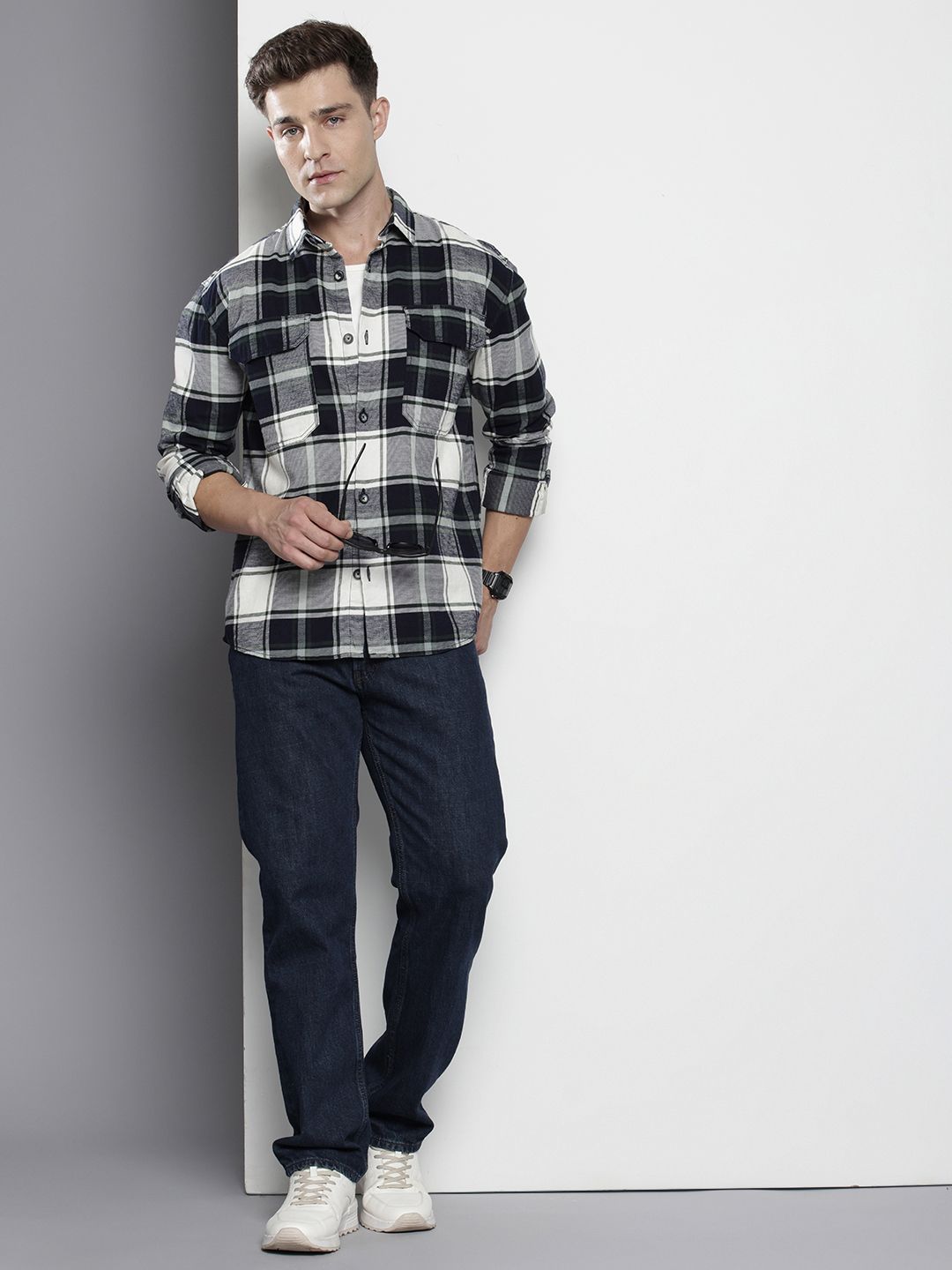 The Indian Garage Co Men Regular Fit Checkered Double Flap Casual Shirt