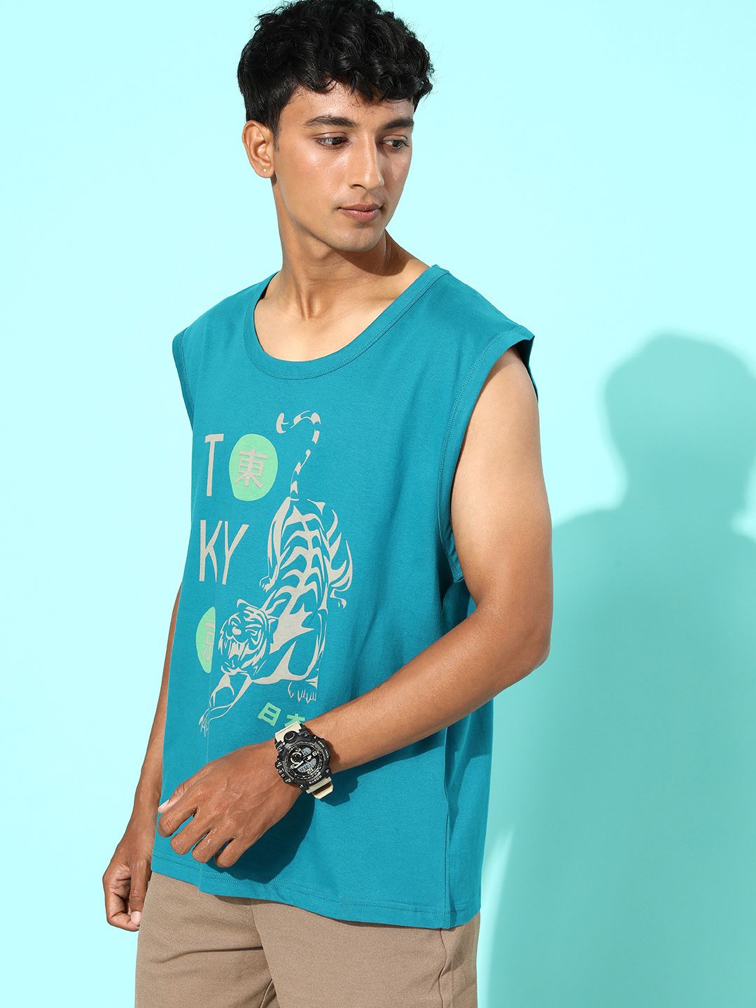 DILLINGER Men Pure Cotton Typography Printed Longline Oversized Sleeveless T-shirt
