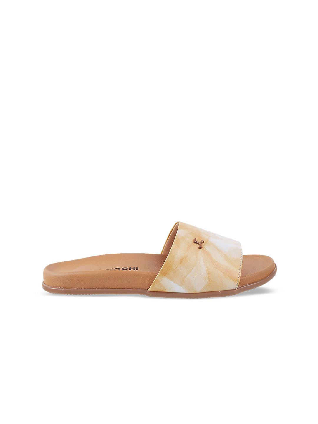 Mochi Women Tan Brown Printed Open Toe Flats