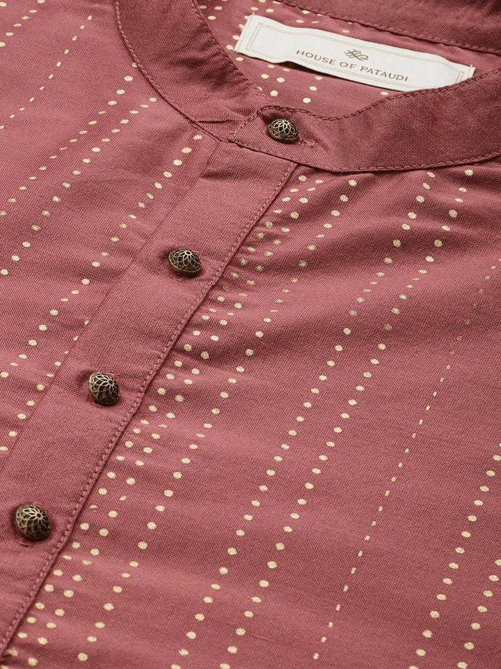 House of Pataudi Band Collar Striped Straight Rozana Kurta