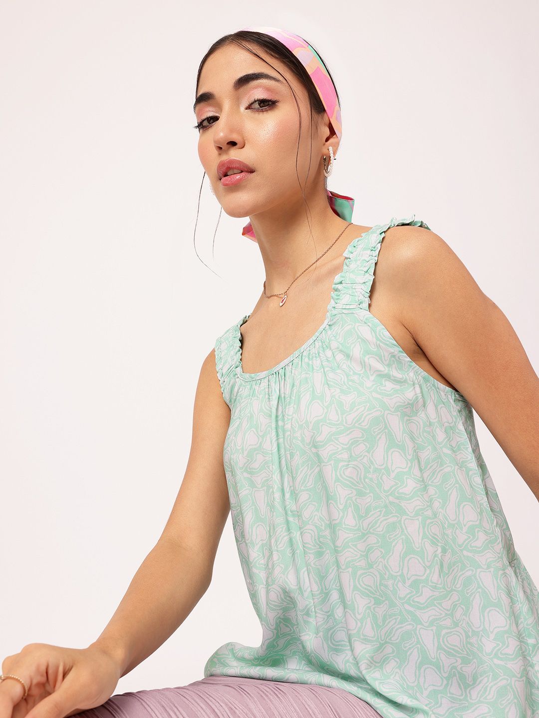 DressBerry Abstract Aesthetic Strappy Printed A-Line Top