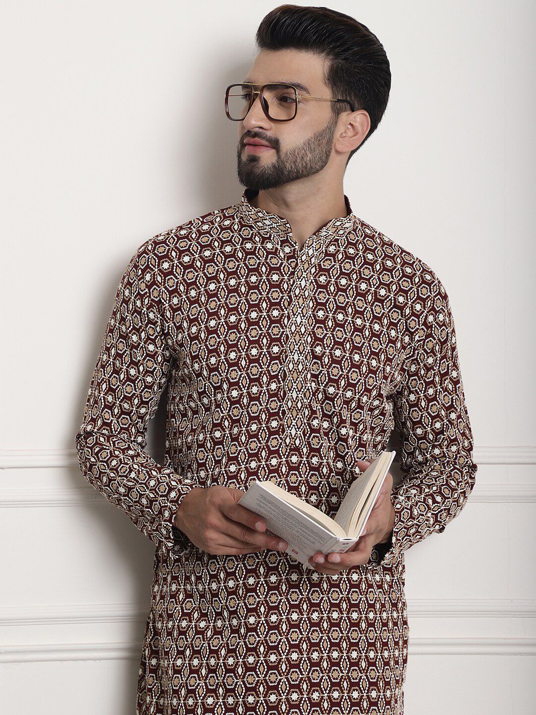 SOJANYA Kurta Kolar Mandarin Sulam Geometrik