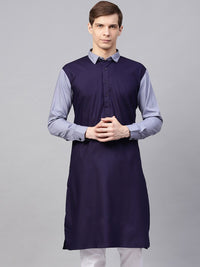 SOJANYA Lelaki Navy Blue Solid Kurta Lurus