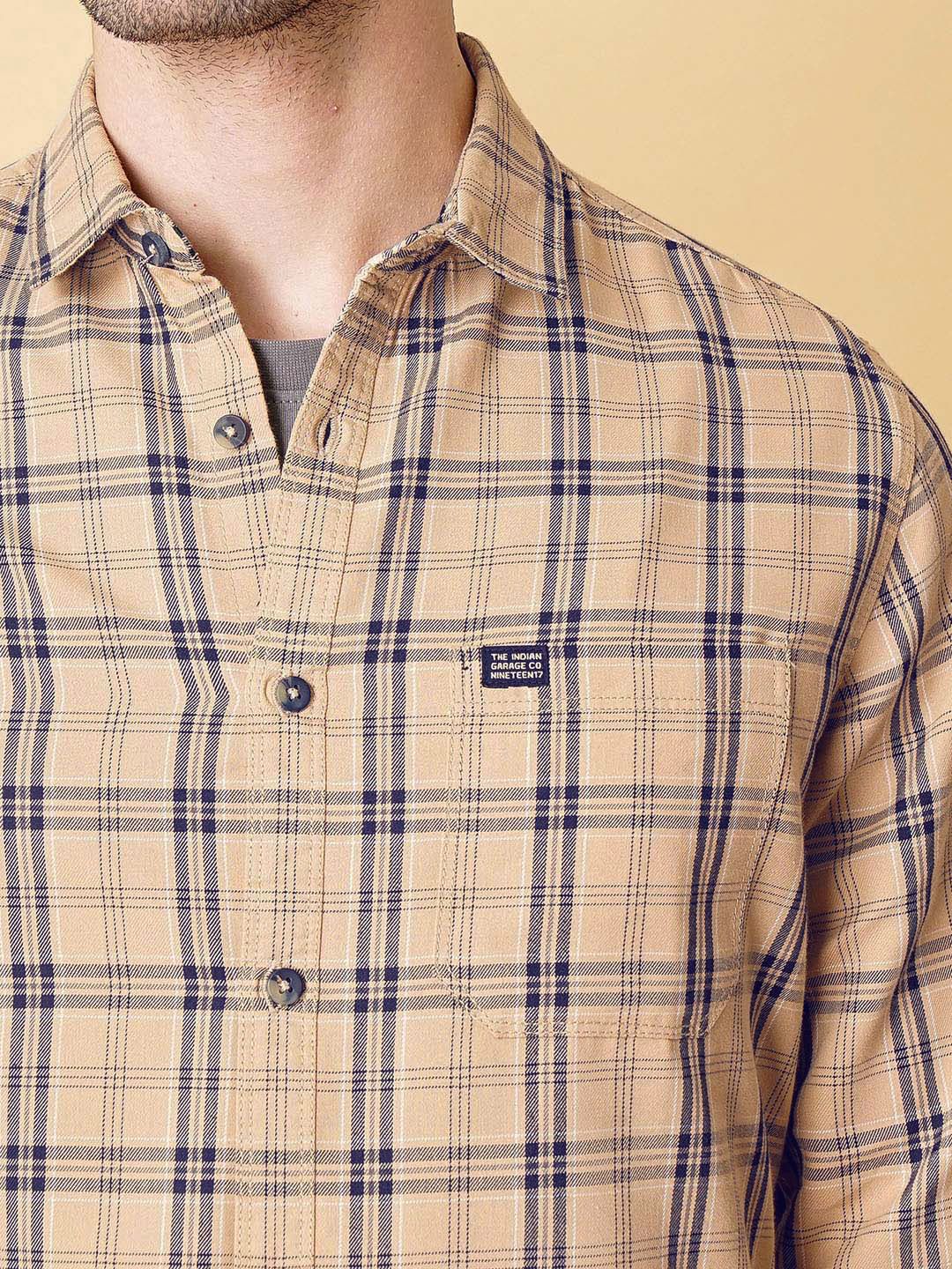 The Indian Garage Co Men Beige Regular Fit Tartan Checks Opaque Checked Casual Shirt