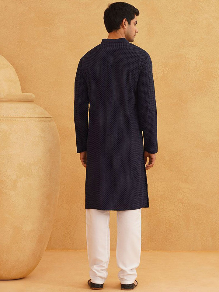 SOJANYA Geometric Embroidered Regular Pure Cotton Straight Kurta With Churidar