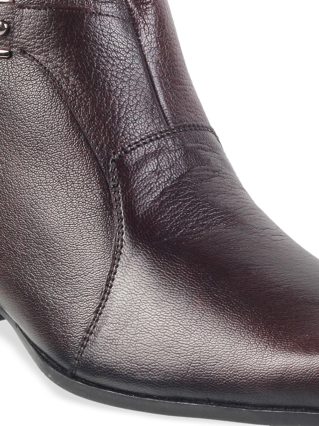 Metro Men Brown Solid Mid-Top Leather Boots