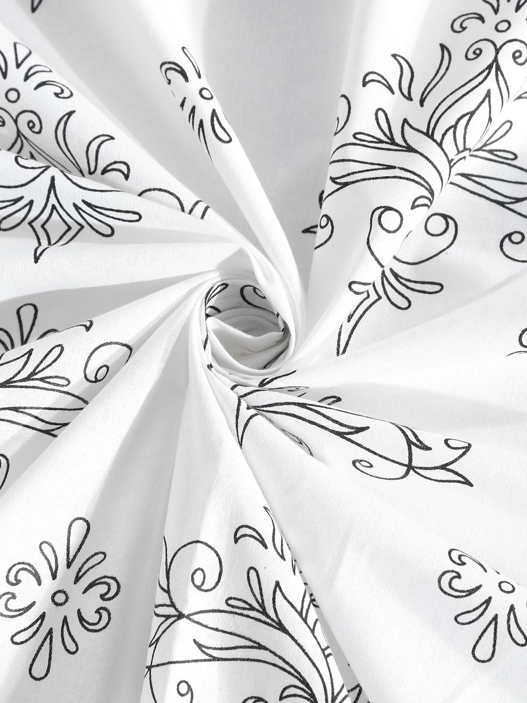 KLOTTHE Off White Printed Flat 400TC Pure Cotton Super King Bedsheet & 4 Pillow Covers