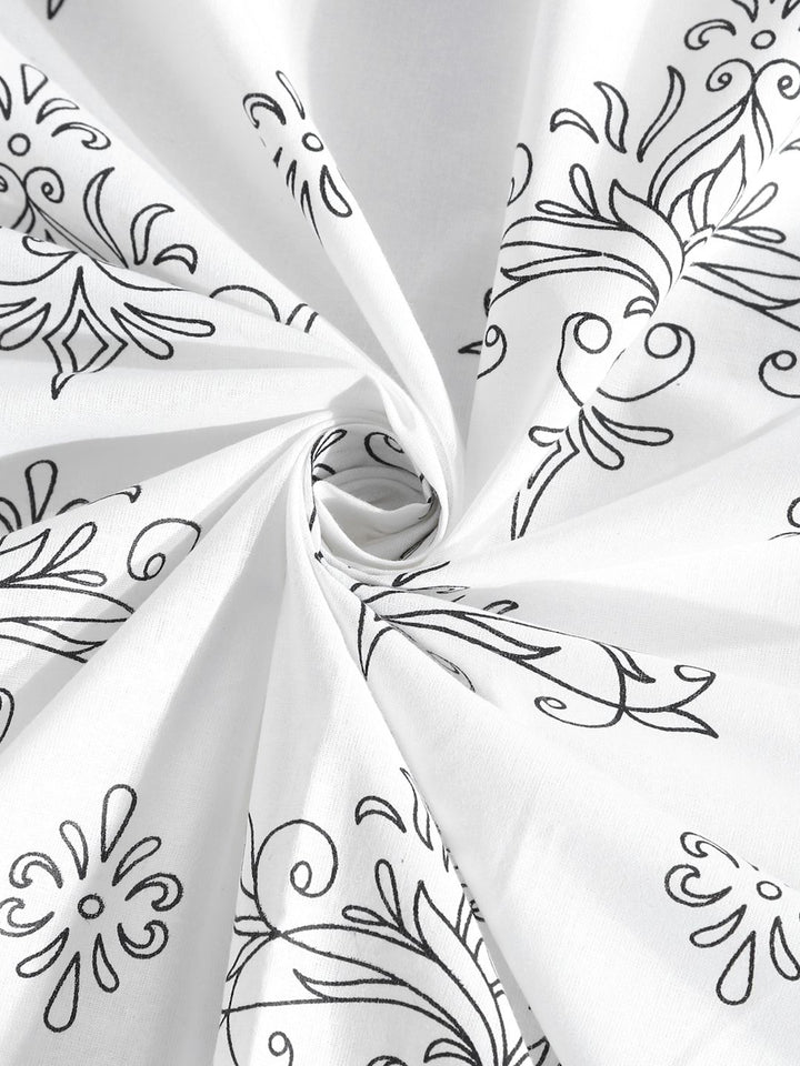 KLOTTHE Off White Printed Flat 400TC Pure Cotton Super King Bedsheet & 4 Pillow Covers