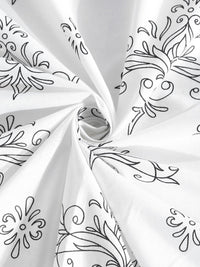 KLOTTHE Off White Printed Flat 400TC Pure Cotton Super King Bedsheet & 4 Pillow Covers