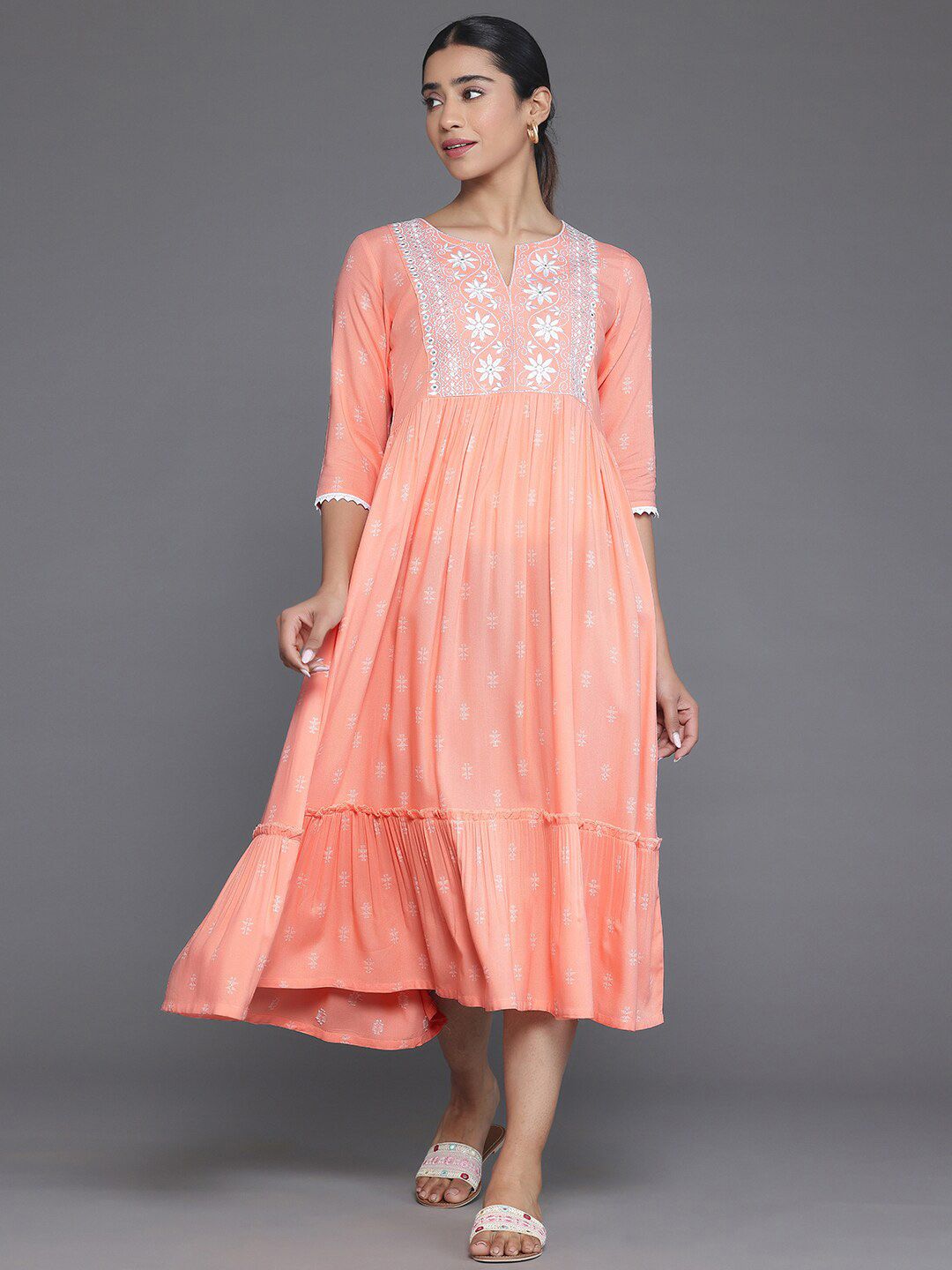 Libas Ethnic Motifs Printed Yoke Woven Design Panelled Dress