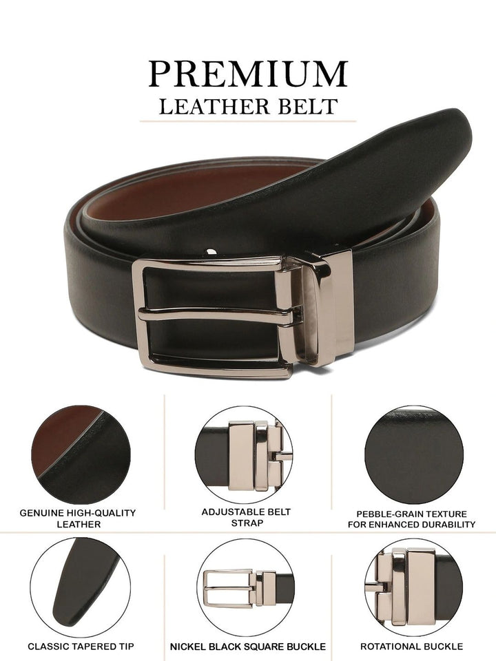 Teakwood Leathers Men Textured Leather Reversible Formal Belt