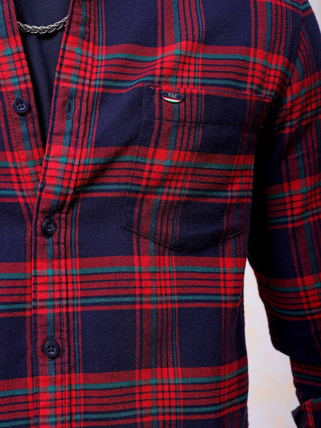 The Indian Garage Co Men Slim Fit Tartan Checks Pure Cotton Casual Shirt