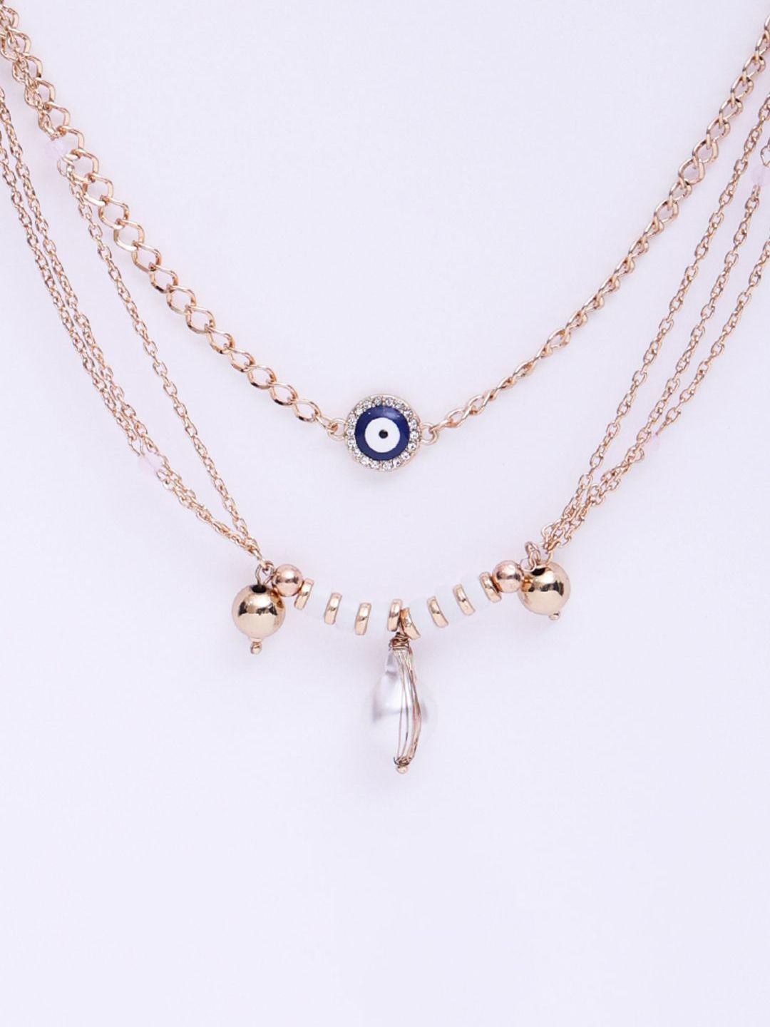 VOGUE PANASH Gold-Plated Evil Eye Stone Studded Layered Chain Necklace