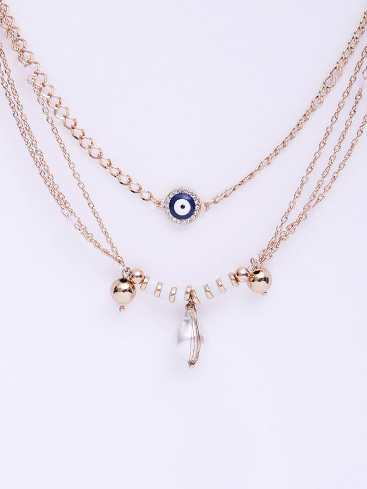 VOGUE PANASH Gold-Plated Evil Eye Stone Studded Layered Chain Necklace