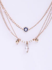 VOGUE PANASH Gold-Plated Evil Eye Stone Studded Layered Chain Necklace