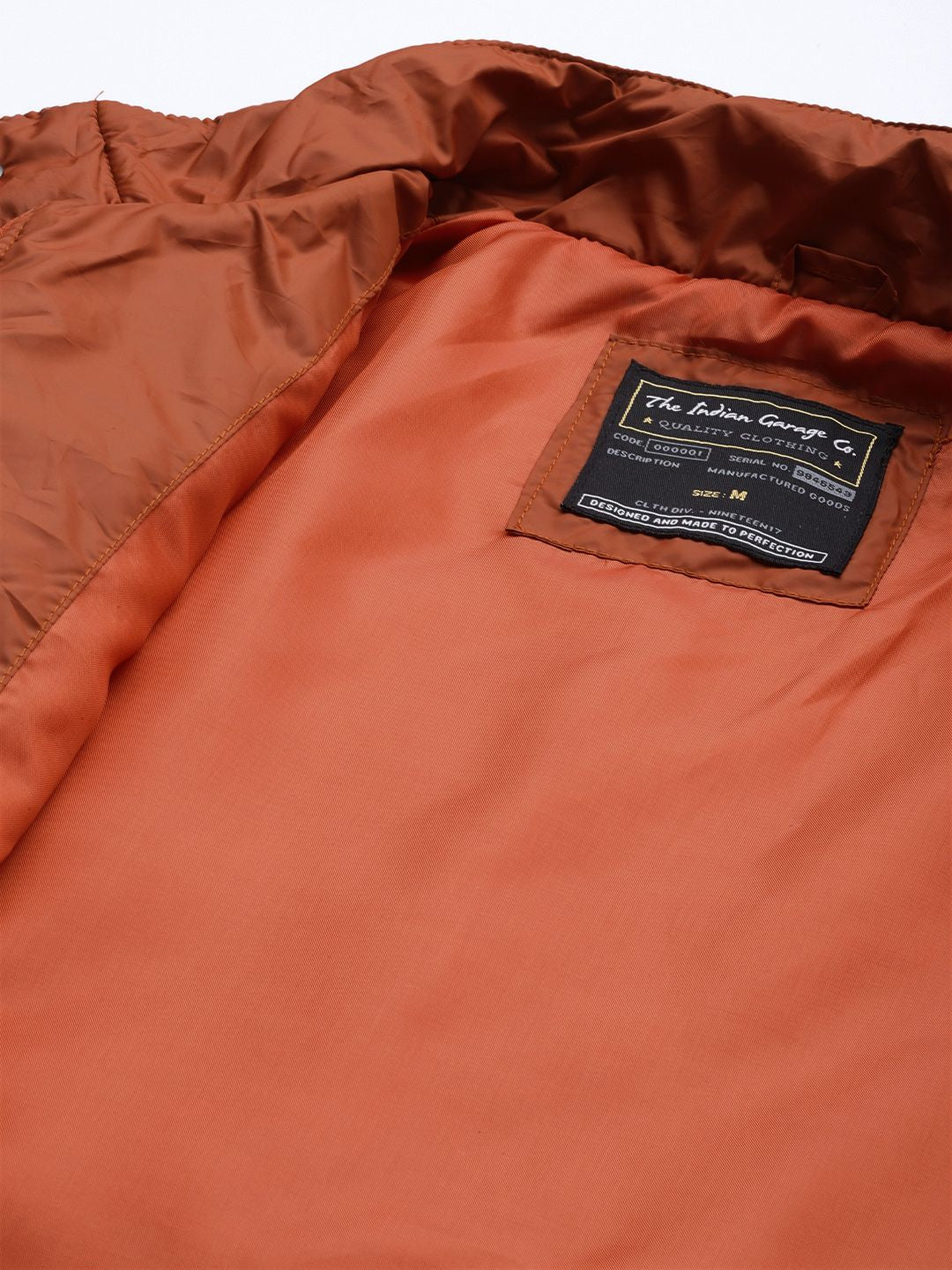 The Indian Garage Co Men Rust Orange Quilted Jacket