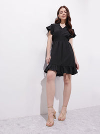 DressBerry Ruffle Sleeves Fit & Flare Dress
