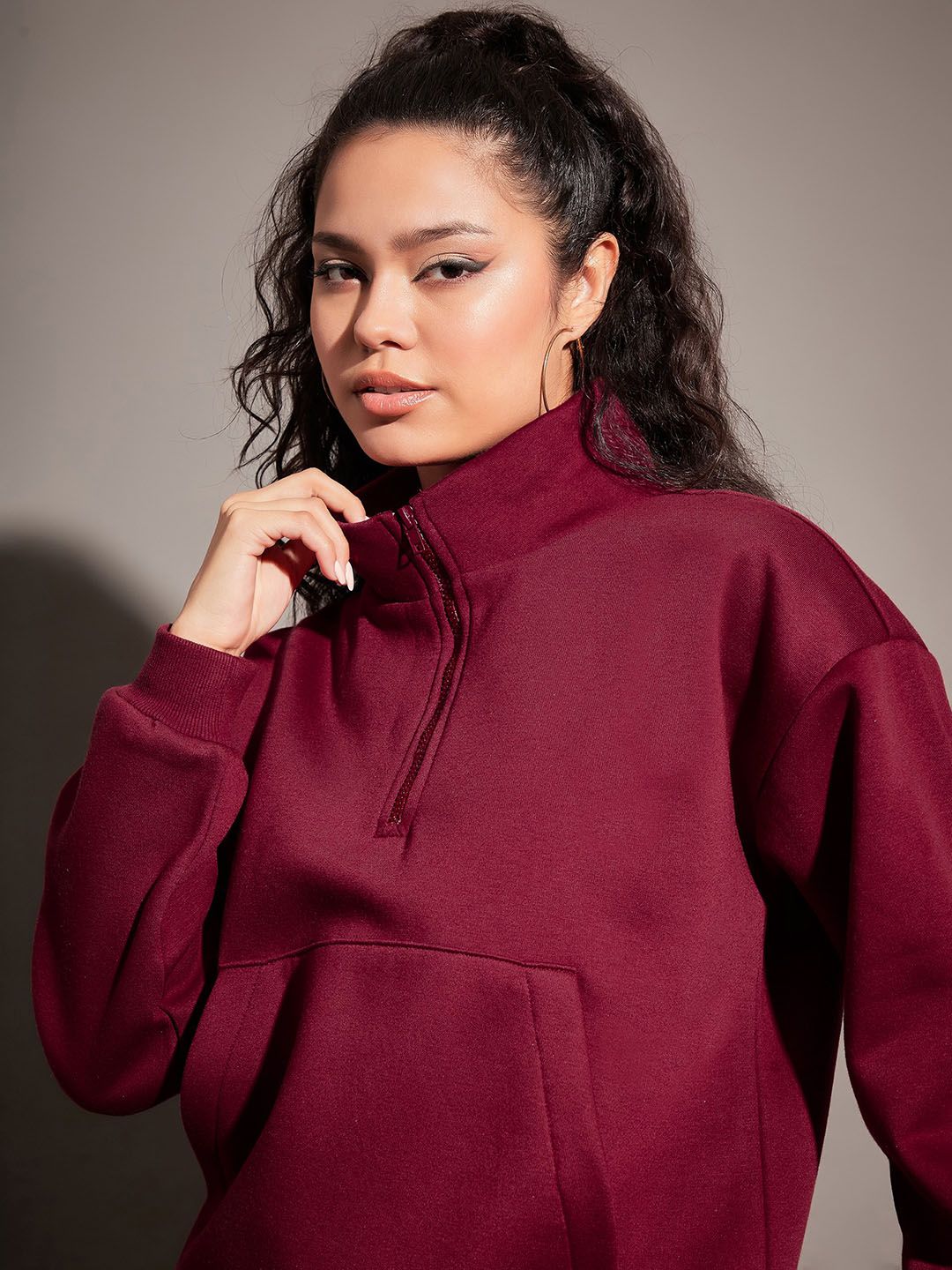 SASSAFRAS Maroon Mock Collar Sweatshirt