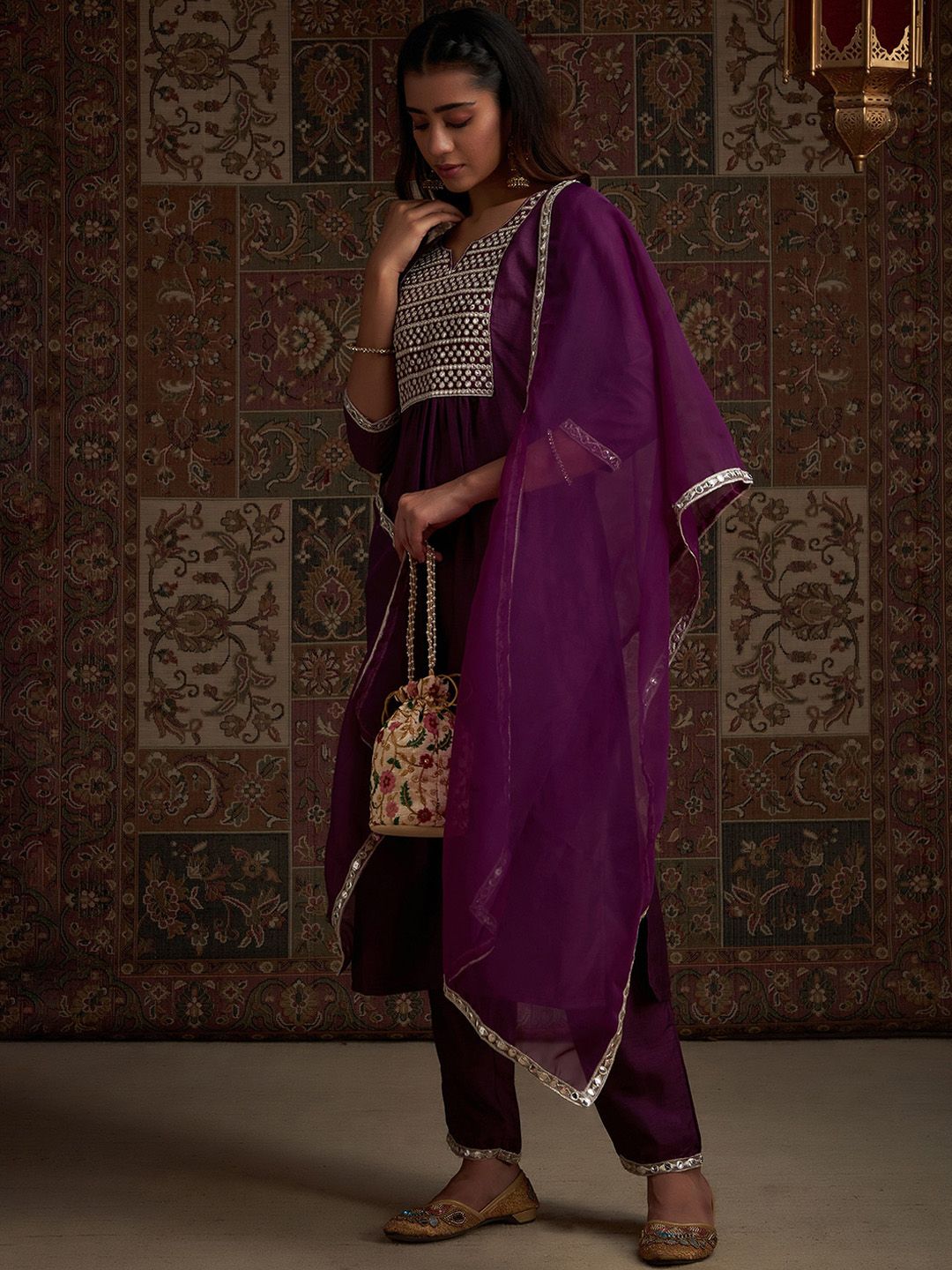 Indo Era Yoke Design Embroidered Regular Kurta With Trousers & With Dupatta