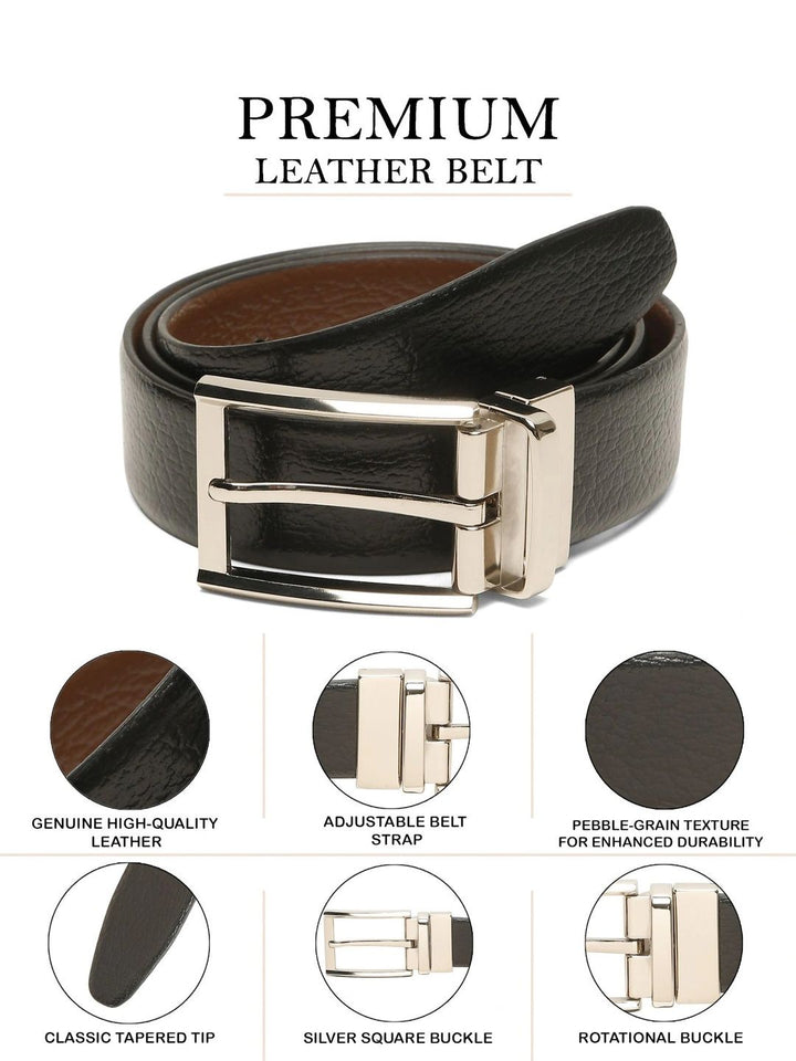 Teakwood Leathers Men Textured Leather Reversible Formal Belt
