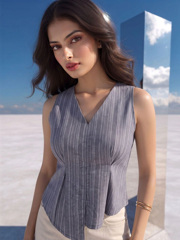 Mamicha Striped Cotton Peplum Top