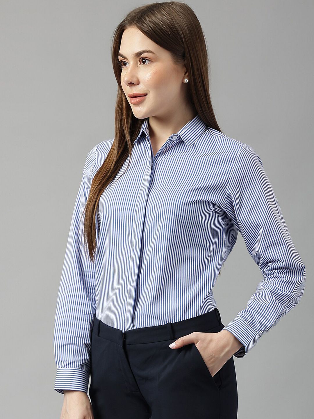 Hancock Sharp Slim Fit Vertical Striped Formal Cotton Shirt