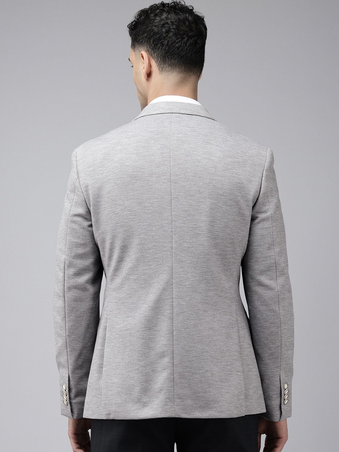 Park Avenue Notched Lapel Single Breasted Self Design Super Slim Fit Formal Blazer