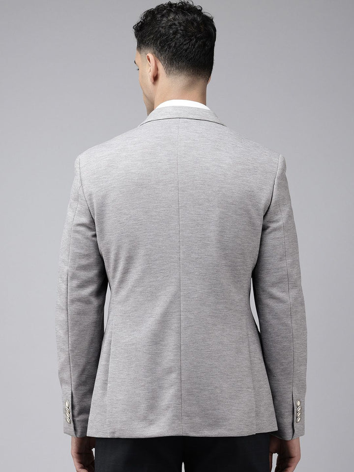 Park Avenue Notched Lapel Single Breasted Self Design Super Slim Fit Formal Blazer