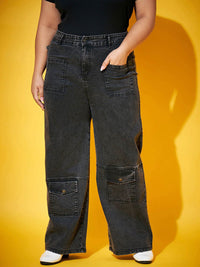 SASSAFRAS Curve Women Black Comfort Straight Fit High-Rise Clean Look Acid Wash Jeans