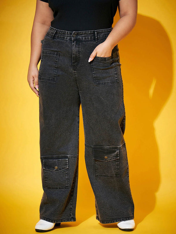 SASSAFRAS Curve Women Black Comfort Straight Fit High-Rise Clean Look Acid Wash Jeans
