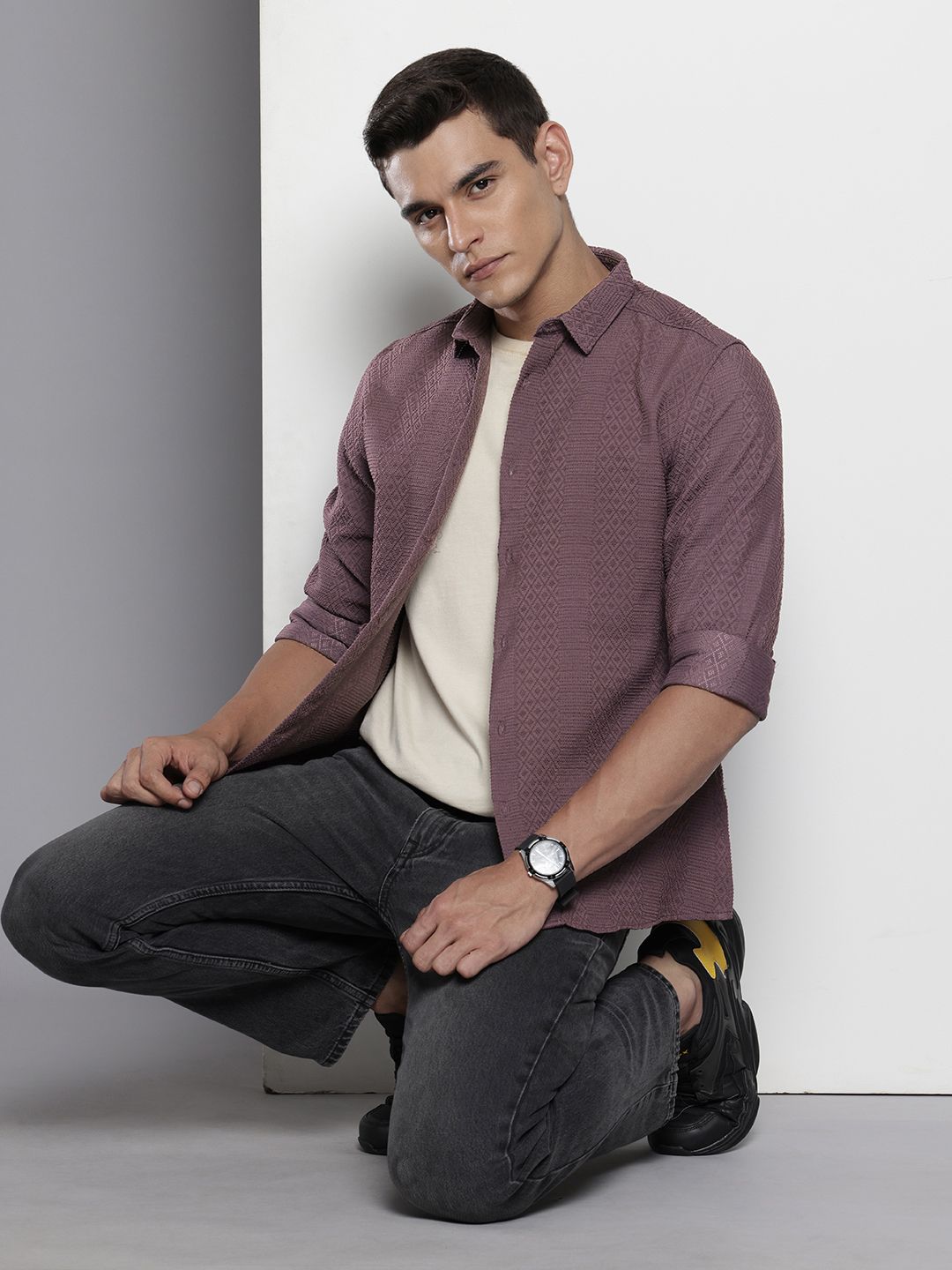 The Indian Garage Co Self Design Opaque Casual Shirt