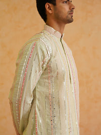 SOJANYA LUXE Kolar Mandarin Sulam Kurta Labuci Biasa dengan Piyama