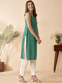 Anouk V Neck Sleeveless Bandhani Straight Kurta