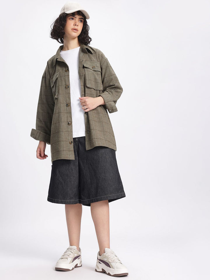 DressBerry Cozy Checks Flannel Oversized Longline Shacket