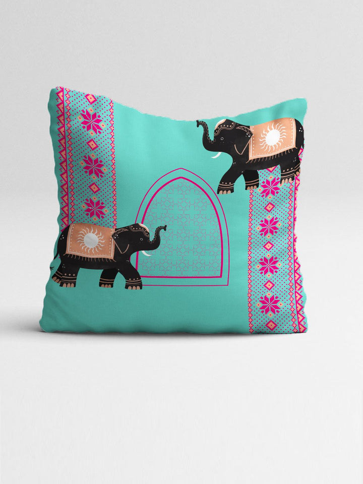 STITCHNEST Pink & Sea Green Set of 5 Ethnic Motifs Square Cushion Covers