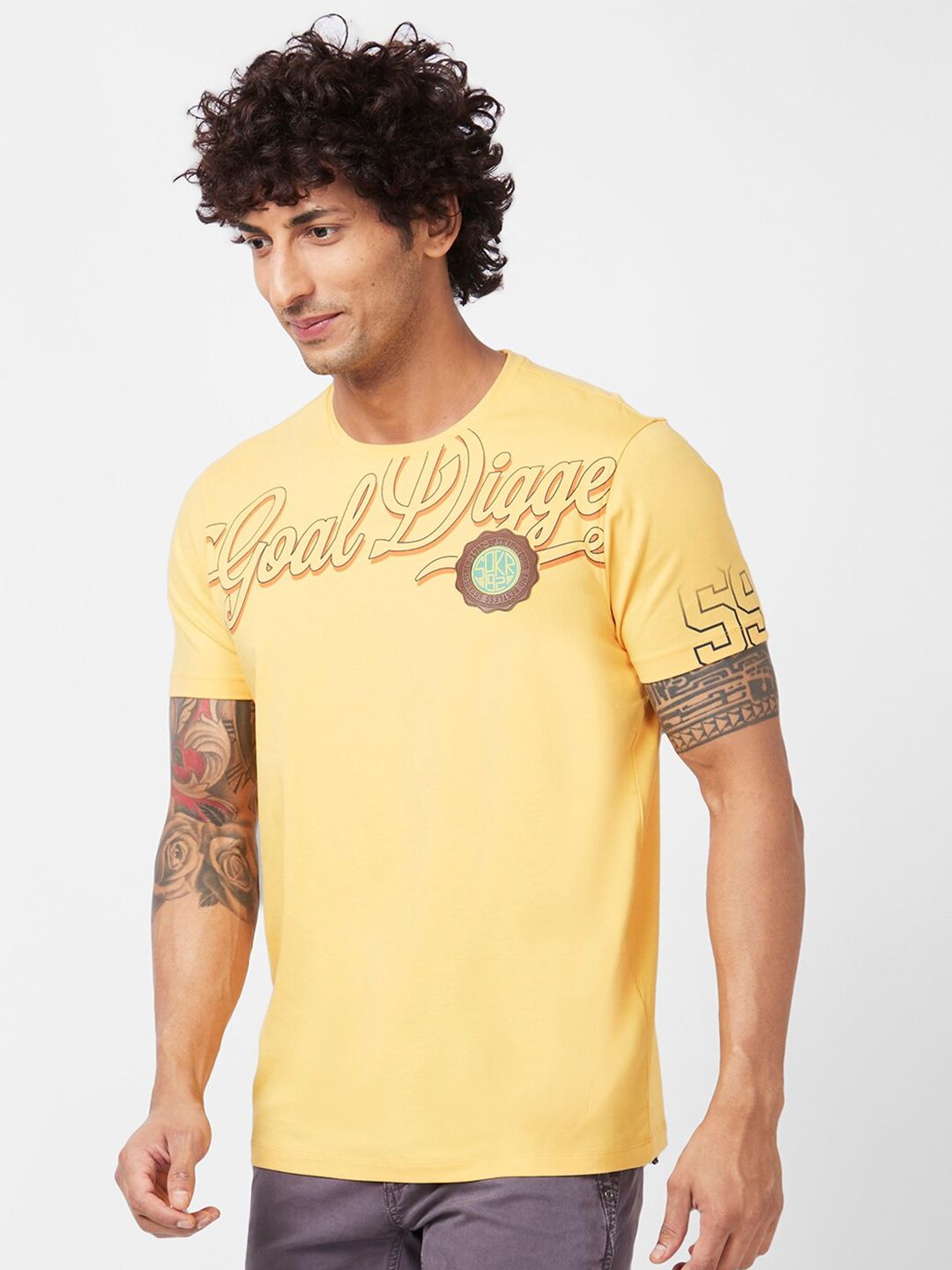SPYKAR Typography Printed Slim Fit Cotton Casual T-Shirt