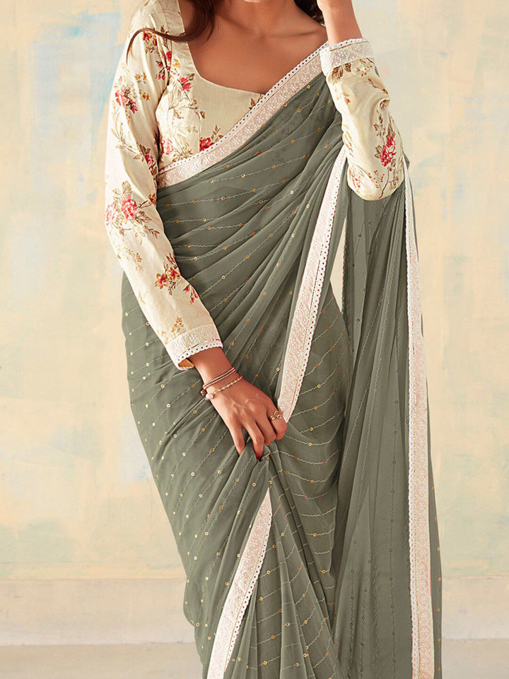 Saree mall Embellished Embroidered Pure Georgette Sarees